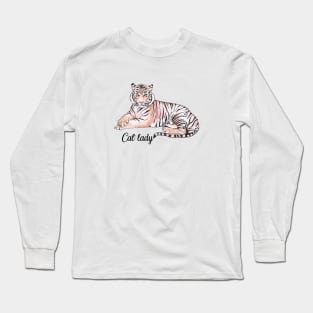 Cat Lady Funny Tiger Watercolor Illustration Long Sleeve T-Shirt